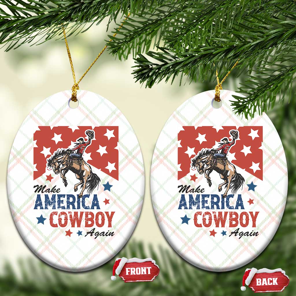 Make America Cowboy Again Patriotic Western Ceramic Ornament Bucking Bronco Star Spangled USA Flag Inspired Country TS02 Print Your Wear