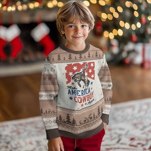 Make America Cowboy Again Patriotic Western Ugly Christmas Sweater Bucking Bronco Star Spangled USA Flag Inspired Country TS02 Mocha Mousse Print Your Wear