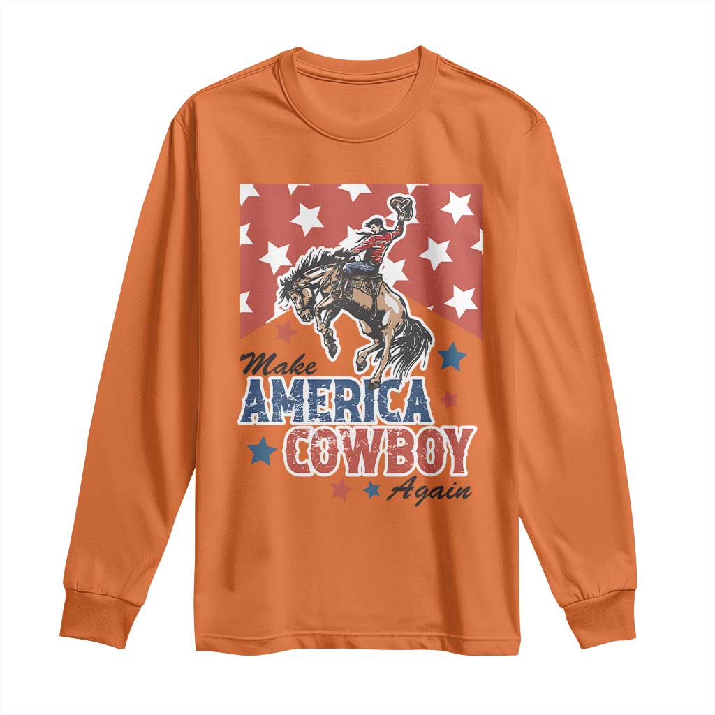 Make America Cowboy Again Patriotic Western Long Sleeve Shirt Bucking Bronco Star Spangled USA Flag Inspired Country TS02 Orange Print Your Wear
