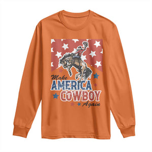 Make America Cowboy Again Patriotic Western Long Sleeve Shirt Bucking Bronco Star Spangled USA Flag Inspired Country TS02 Orange Print Your Wear