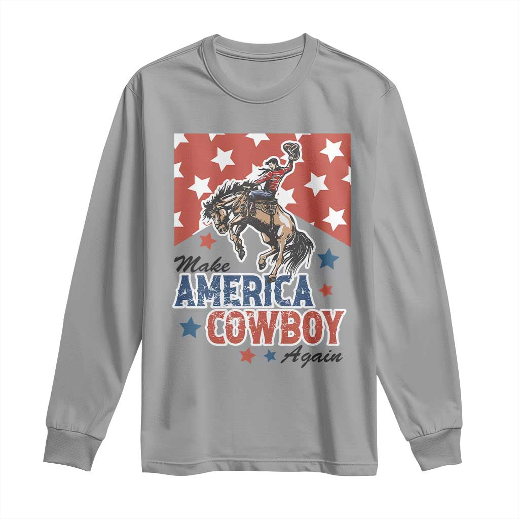 Make America Cowboy Again Patriotic Western Long Sleeve Shirt Bucking Bronco Star Spangled USA Flag Inspired Country TS02 Sport Gray Print Your Wear