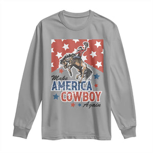 Make America Cowboy Again Patriotic Western Long Sleeve Shirt Bucking Bronco Star Spangled USA Flag Inspired Country TS02 Sport Gray Print Your Wear