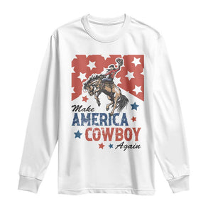 Make America Cowboy Again Patriotic Western Long Sleeve Shirt Bucking Bronco Star Spangled USA Flag Inspired Country TS02 White Print Your Wear