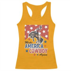 Make America Cowboy Again Patriotic Western Racerback Tank Top Bucking Bronco Star Spangled USA Flag Inspired Country TS02 Gold Print Your Wear