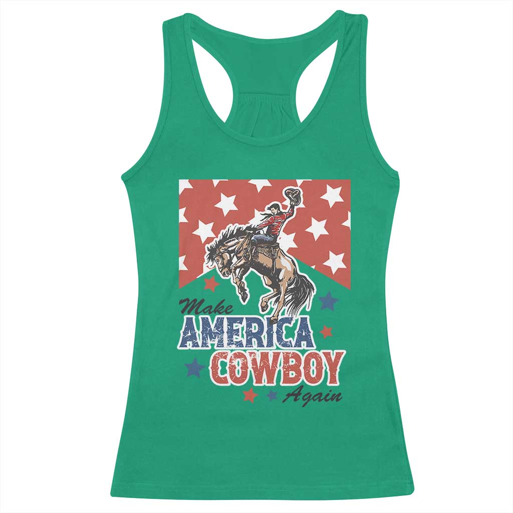 Make America Cowboy Again Patriotic Western Racerback Tank Top Bucking Bronco Star Spangled USA Flag Inspired Country TS02 Irish Green Print Your Wear