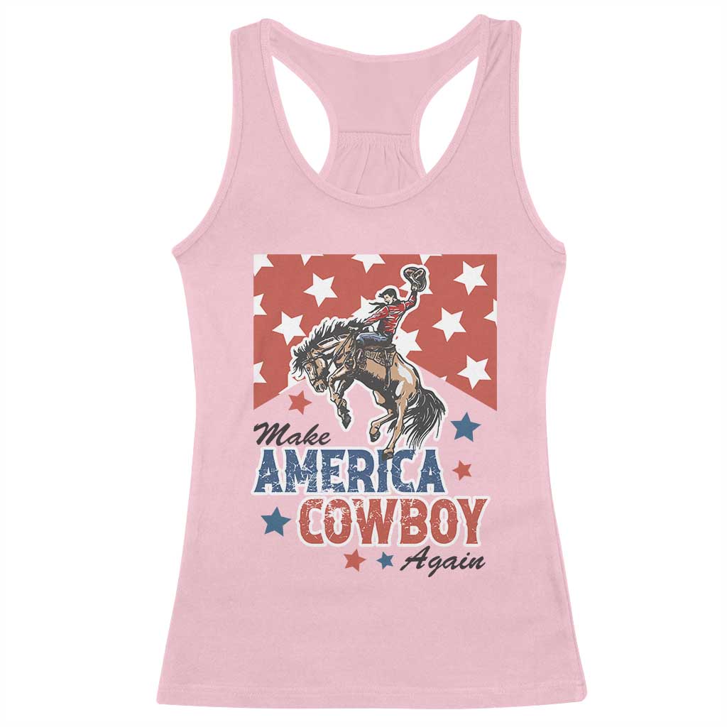 Make America Cowboy Again Patriotic Western Racerback Tank Top Bucking Bronco Star Spangled USA Flag Inspired Country TS02 Light Pink Print Your Wear