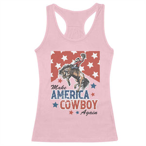 Make America Cowboy Again Patriotic Western Racerback Tank Top Bucking Bronco Star Spangled USA Flag Inspired Country TS02 Light Pink Print Your Wear