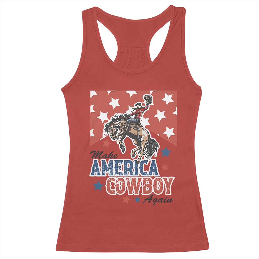 Make America Cowboy Again Patriotic Western Racerback Tank Top Bucking Bronco Star Spangled USA Flag Inspired Country TS02 Red Print Your Wear