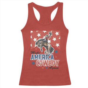 Make America Cowboy Again Patriotic Western Racerback Tank Top Bucking Bronco Star Spangled USA Flag Inspired Country TS02 Red Print Your Wear