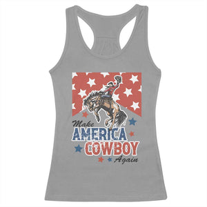 Make America Cowboy Again Patriotic Western Racerback Tank Top Bucking Bronco Star Spangled USA Flag Inspired Country TS02 Sport Gray Print Your Wear