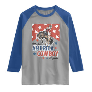 Make America Cowboy Again Patriotic Western Raglan Shirt Bucking Bronco Star Spangled USA Flag Inspired Country TS02 Sport Gray Royal Print Your Wear