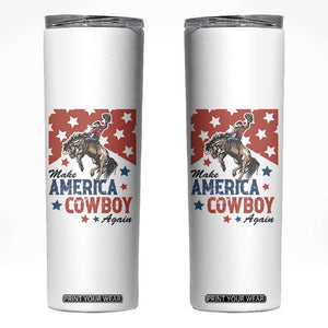 Make America Cowboy Again Patriotic Western Skinny Tumbler Bucking Bronco Star Spangled USA Flag Inspired Country TS02 White Print Your Wear