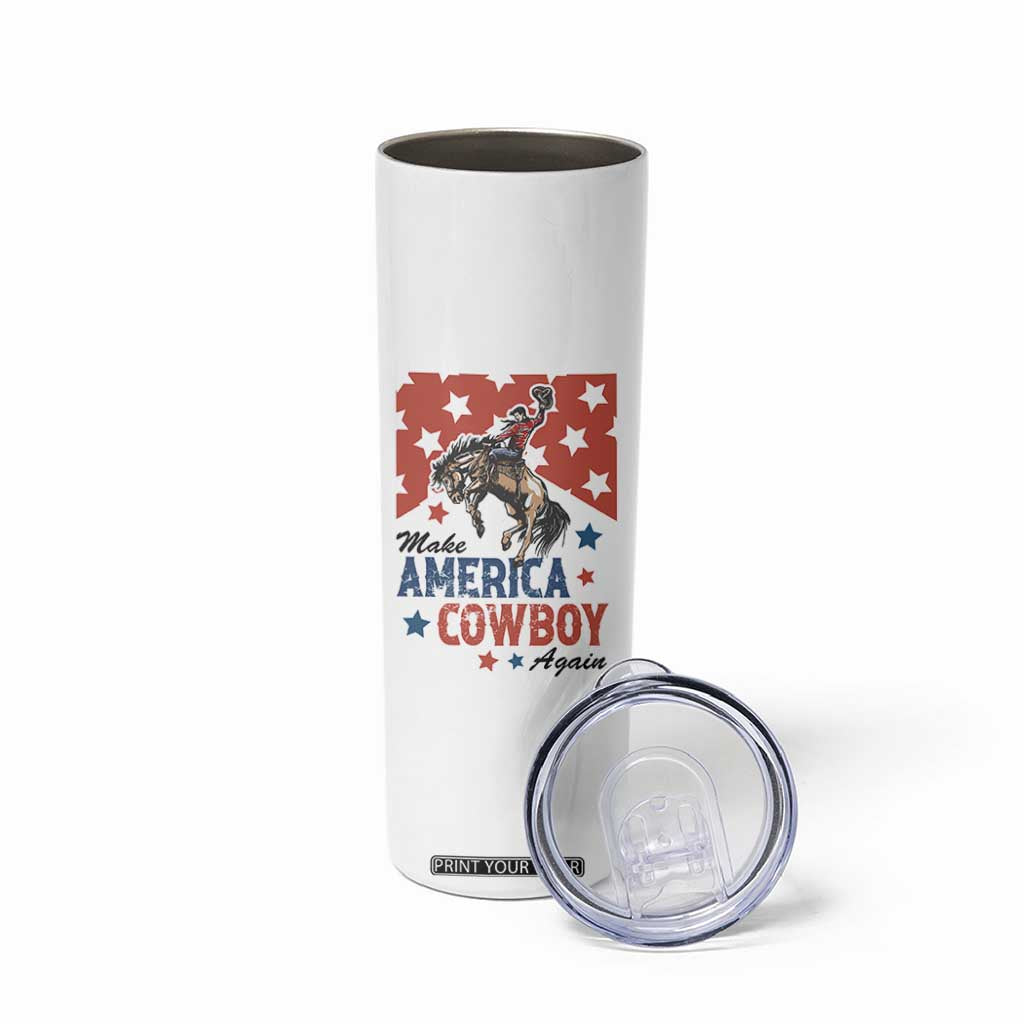 Make America Cowboy Again Patriotic Western Skinny Tumbler Bucking Bronco Star Spangled USA Flag Inspired Country TS02 Print Your Wear