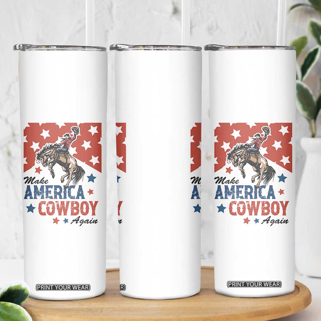 Make America Cowboy Again Patriotic Western Skinny Tumbler Bucking Bronco Star Spangled USA Flag Inspired Country TS02 Print Your Wear