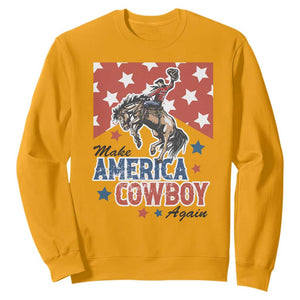 Make America Cowboy Again Patriotic Western Sweatshirt Bucking Bronco Star Spangled USA Flag Inspired Country TS02 Gold Print Your Wear