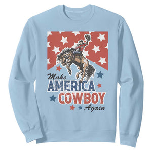 Make America Cowboy Again Patriotic Western Sweatshirt Bucking Bronco Star Spangled USA Flag Inspired Country TS02 Light Blue Print Your Wear