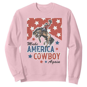 Make America Cowboy Again Patriotic Western Sweatshirt Bucking Bronco Star Spangled USA Flag Inspired Country TS02 Light Pink Print Your Wear