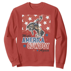 Make America Cowboy Again Patriotic Western Sweatshirt Bucking Bronco Star Spangled USA Flag Inspired Country TS02 Red Print Your Wear