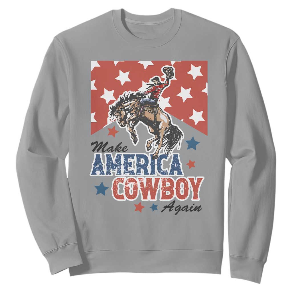 Make America Cowboy Again Patriotic Western Sweatshirt Bucking Bronco Star Spangled USA Flag Inspired Country TS02 Sport Gray Print Your Wear