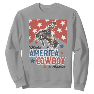 Make America Cowboy Again Patriotic Western Sweatshirt Bucking Bronco Star Spangled USA Flag Inspired Country TS02 Sport Gray Print Your Wear