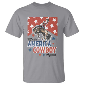 Make America Cowboy Again Patriotic Western T Shirt Bucking Bronco Star Spangled USA Flag Inspired Country TS02 Sport Gray Print Your Wear