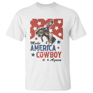 Make America Cowboy Again Patriotic Western T Shirt Bucking Bronco Star Spangled USA Flag Inspired Country TS02 White Print Your Wear