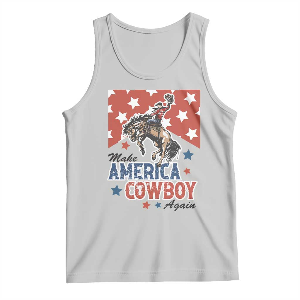 Make America Cowboy Again Patriotic Western Tank Top Bucking Bronco Star Spangled USA Flag Inspired Country TS02 Ash Print Your Wear