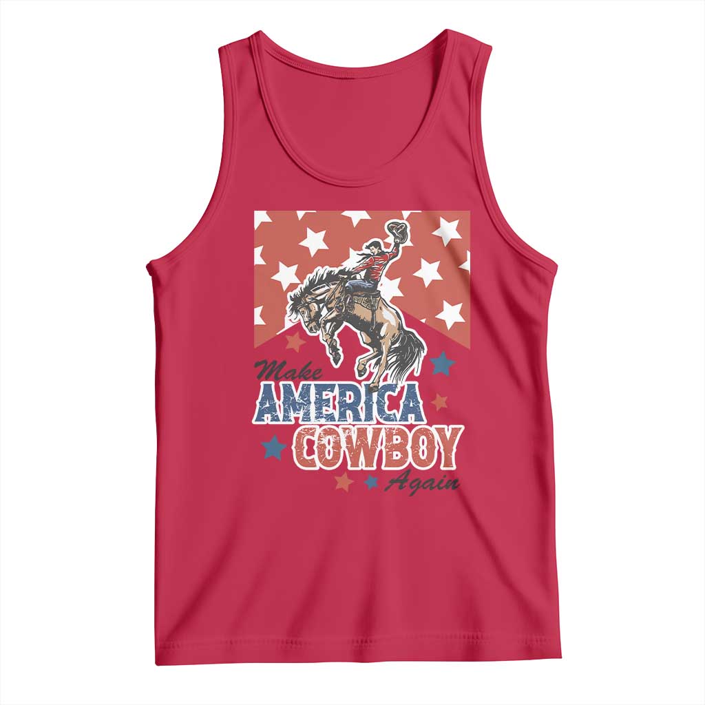 Make America Cowboy Again Patriotic Western Tank Top Bucking Bronco Star Spangled USA Flag Inspired Country TS02 Red Print Your Wear