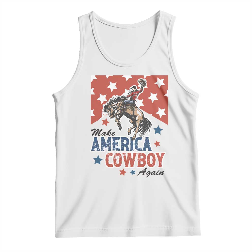 Make America Cowboy Again Patriotic Western Tank Top Bucking Bronco Star Spangled USA Flag Inspired Country TS02 White Print Your Wear