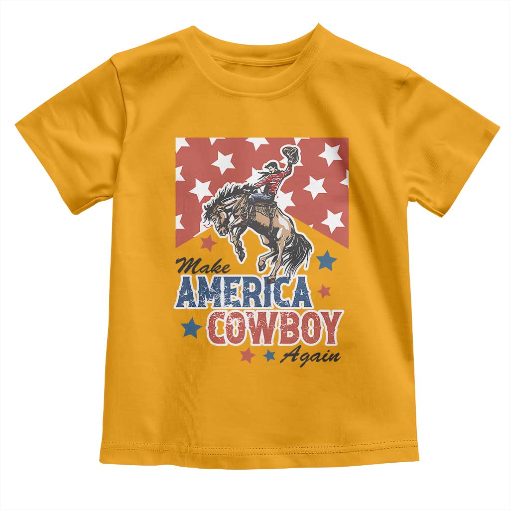 Make America Cowboy Again Patriotic Western Toddler T Shirt Bucking Bronco Star Spangled USA Flag Inspired Country TS02 Gold Print Your Wear