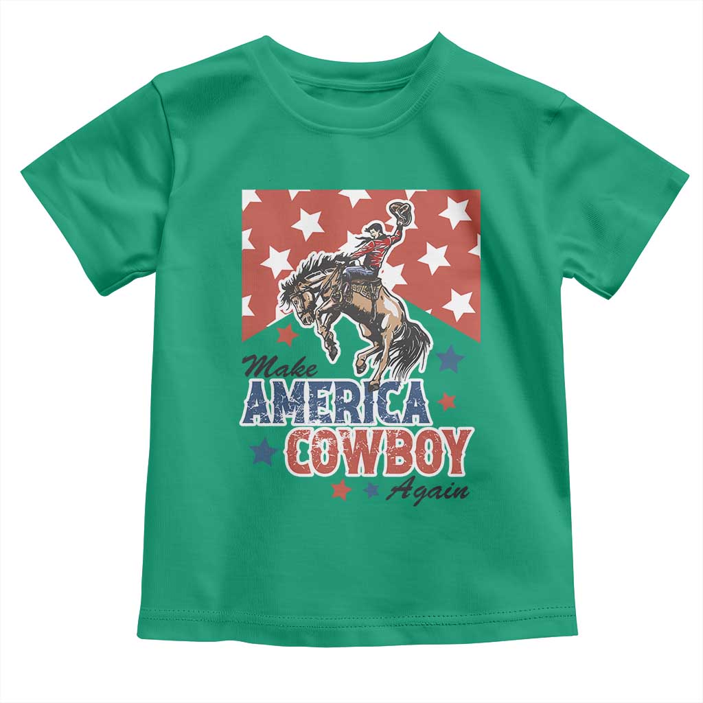 Make America Cowboy Again Patriotic Western Toddler T Shirt Bucking Bronco Star Spangled USA Flag Inspired Country TS02 Irish Green Print Your Wear