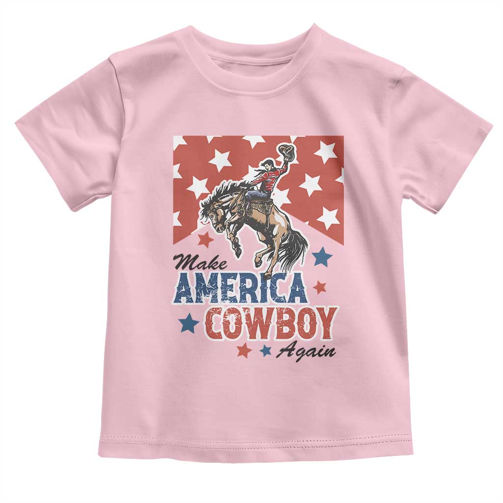Make America Cowboy Again Patriotic Western Toddler T Shirt Bucking Bronco Star Spangled USA Flag Inspired Country TS02 Light Pink Print Your Wear