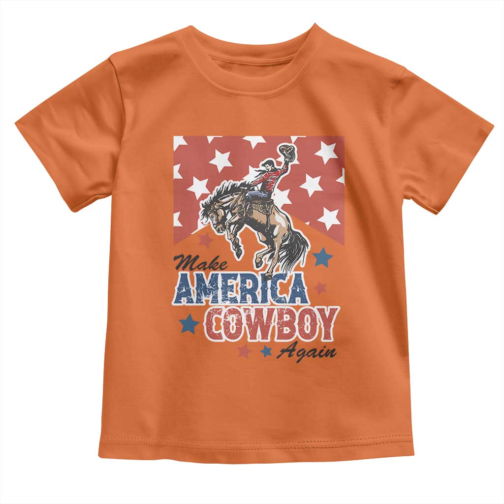Make America Cowboy Again Patriotic Western Toddler T Shirt Bucking Bronco Star Spangled USA Flag Inspired Country TS02 Orange Print Your Wear