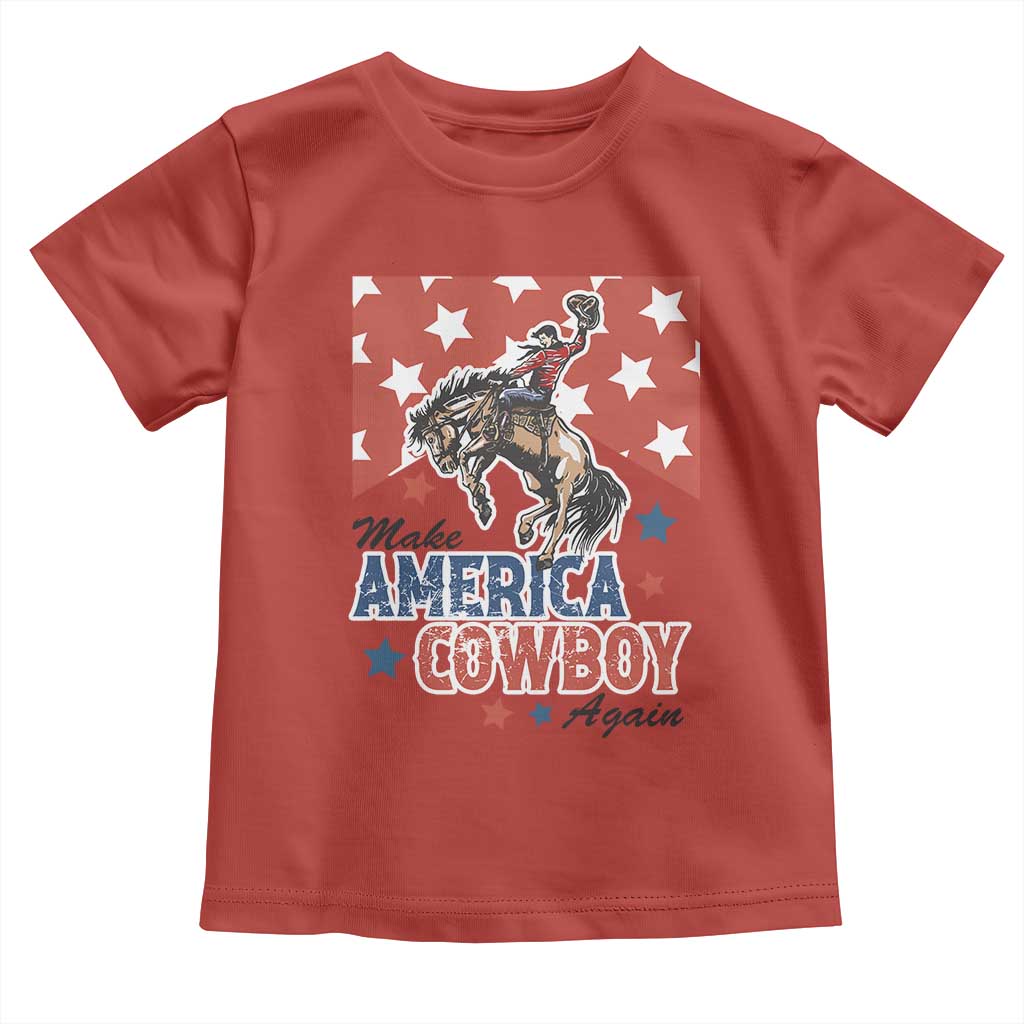 Make America Cowboy Again Patriotic Western Toddler T Shirt Bucking Bronco Star Spangled USA Flag Inspired Country TS02 Red Print Your Wear