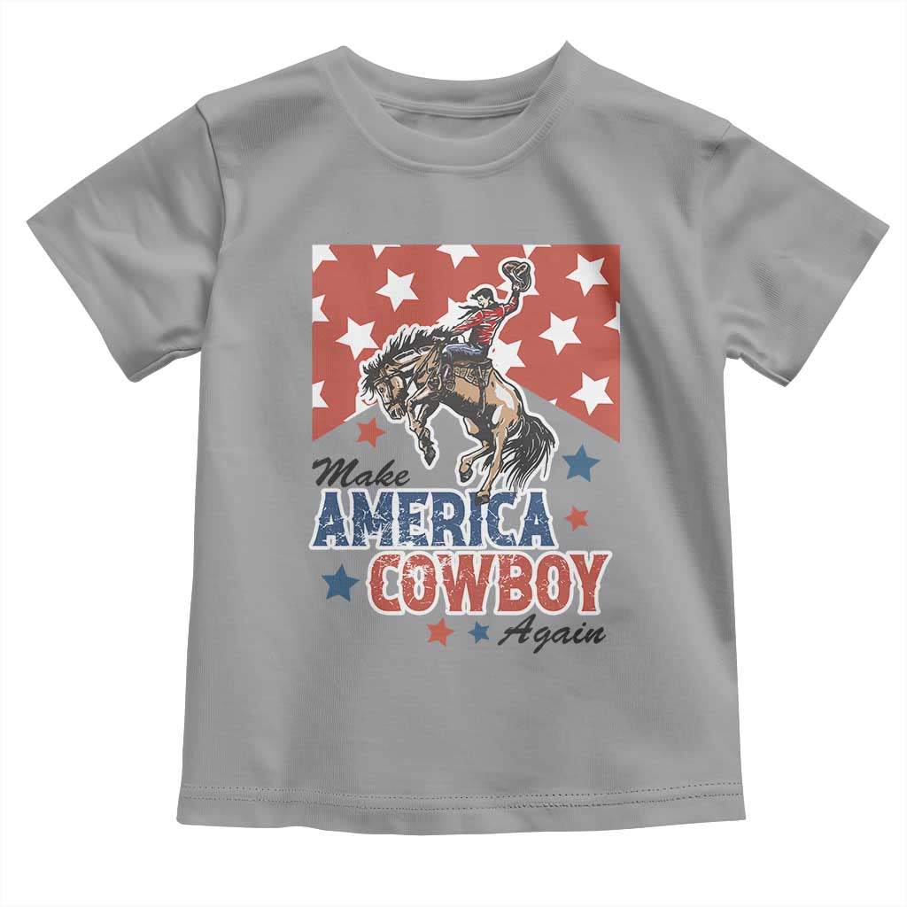 Make America Cowboy Again Patriotic Western Toddler T Shirt Bucking Bronco Star Spangled USA Flag Inspired Country TS02 Sport Gray Print Your Wear
