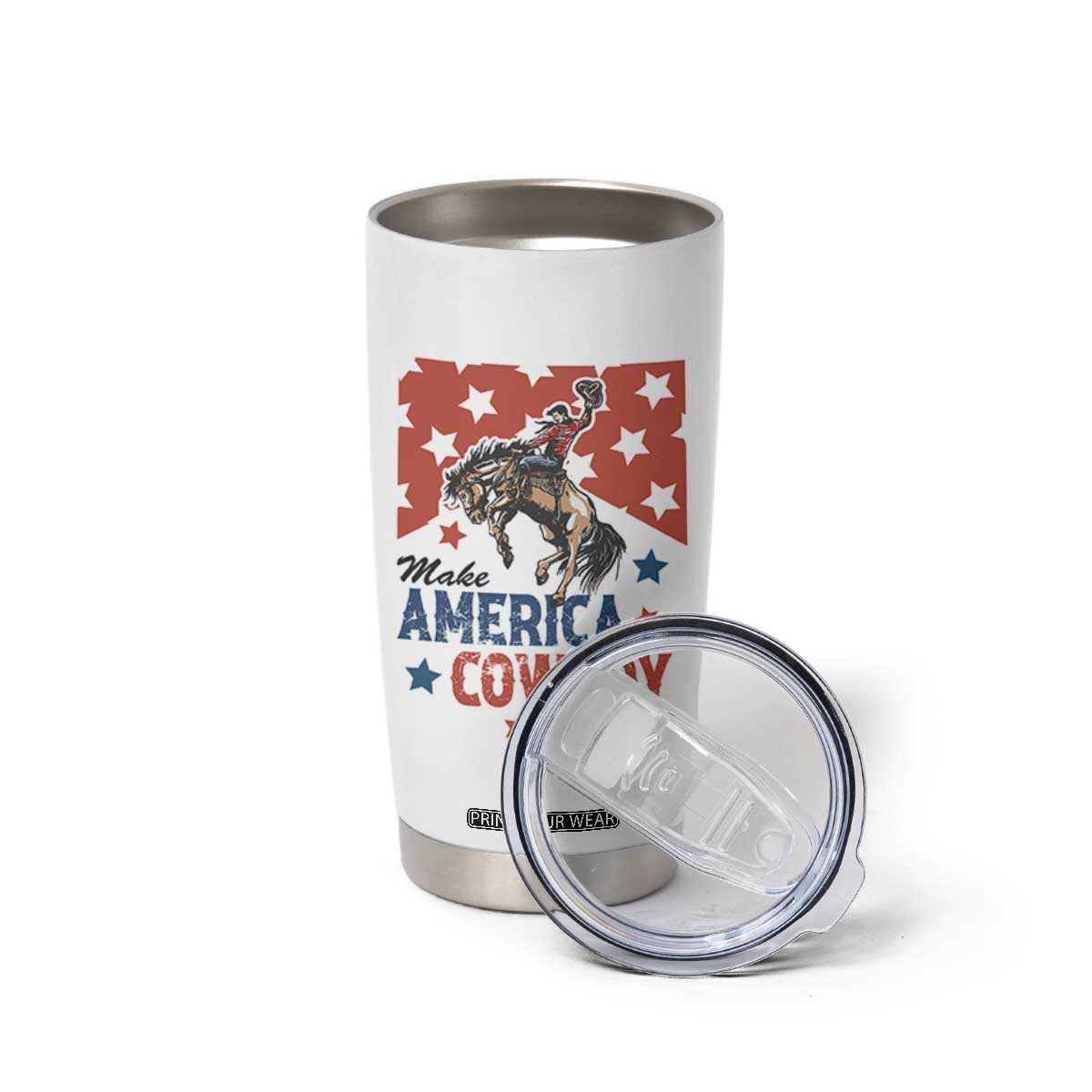 Make America Cowboy Again Patriotic Western Tumbler Cup Bucking Bronco Star Spangled USA Flag Inspired Country TS02 Print Your Wear