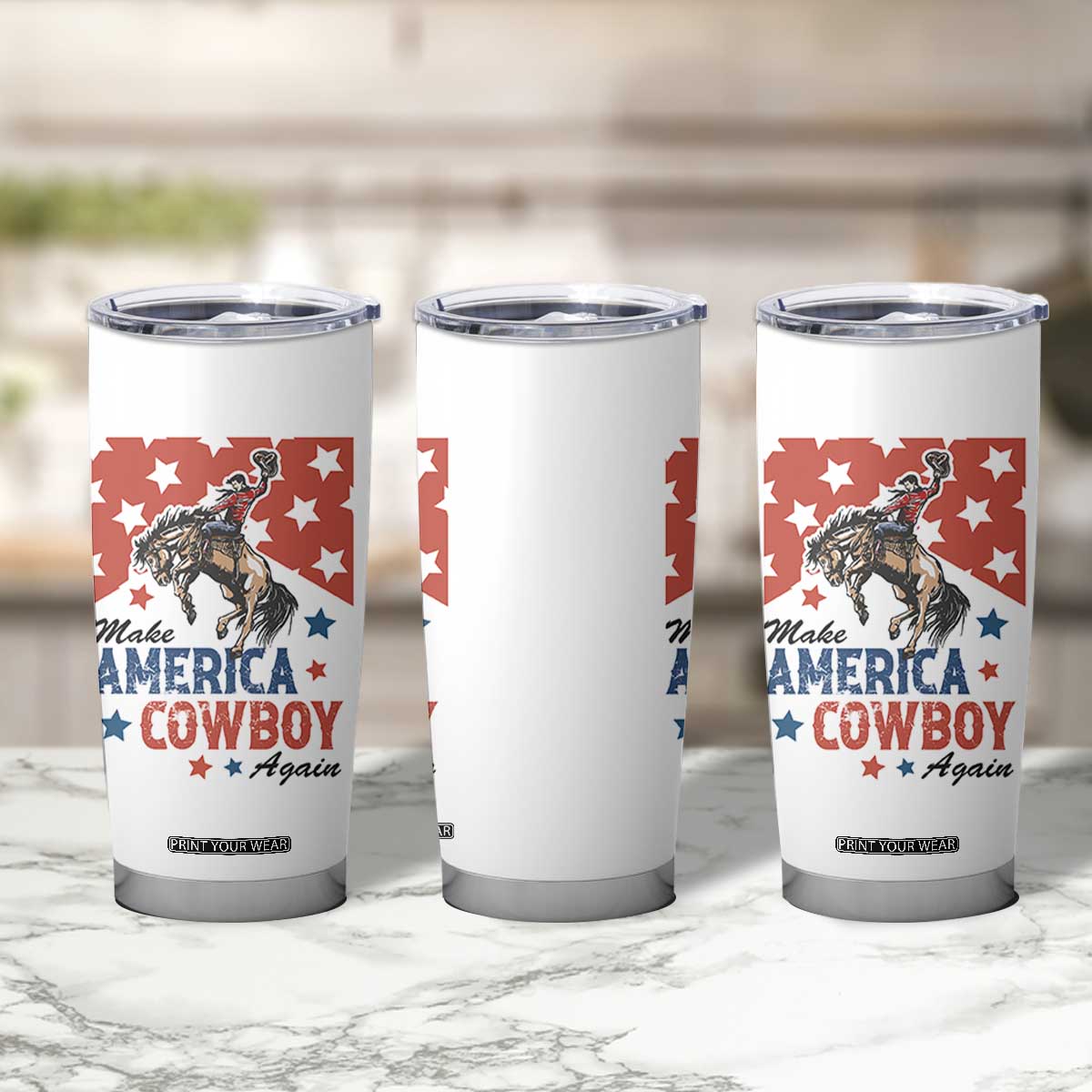 Make America Cowboy Again Patriotic Western Tumbler Cup Bucking Bronco Star Spangled USA Flag Inspired Country TS02 Print Your Wear