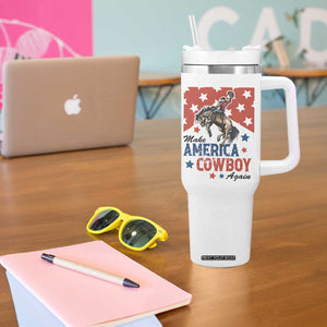 Make America Cowboy Again Patriotic Western Tumbler With Handle Bucking Bronco Star Spangled USA Flag Inspired Country TS02 Print Your Wear