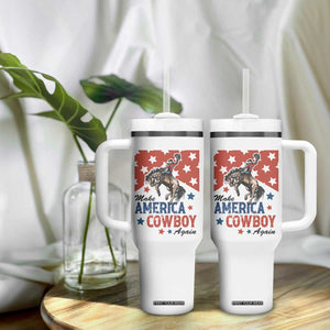Make America Cowboy Again Patriotic Western Tumbler With Handle Bucking Bronco Star Spangled USA Flag Inspired Country TS02 Print Your Wear