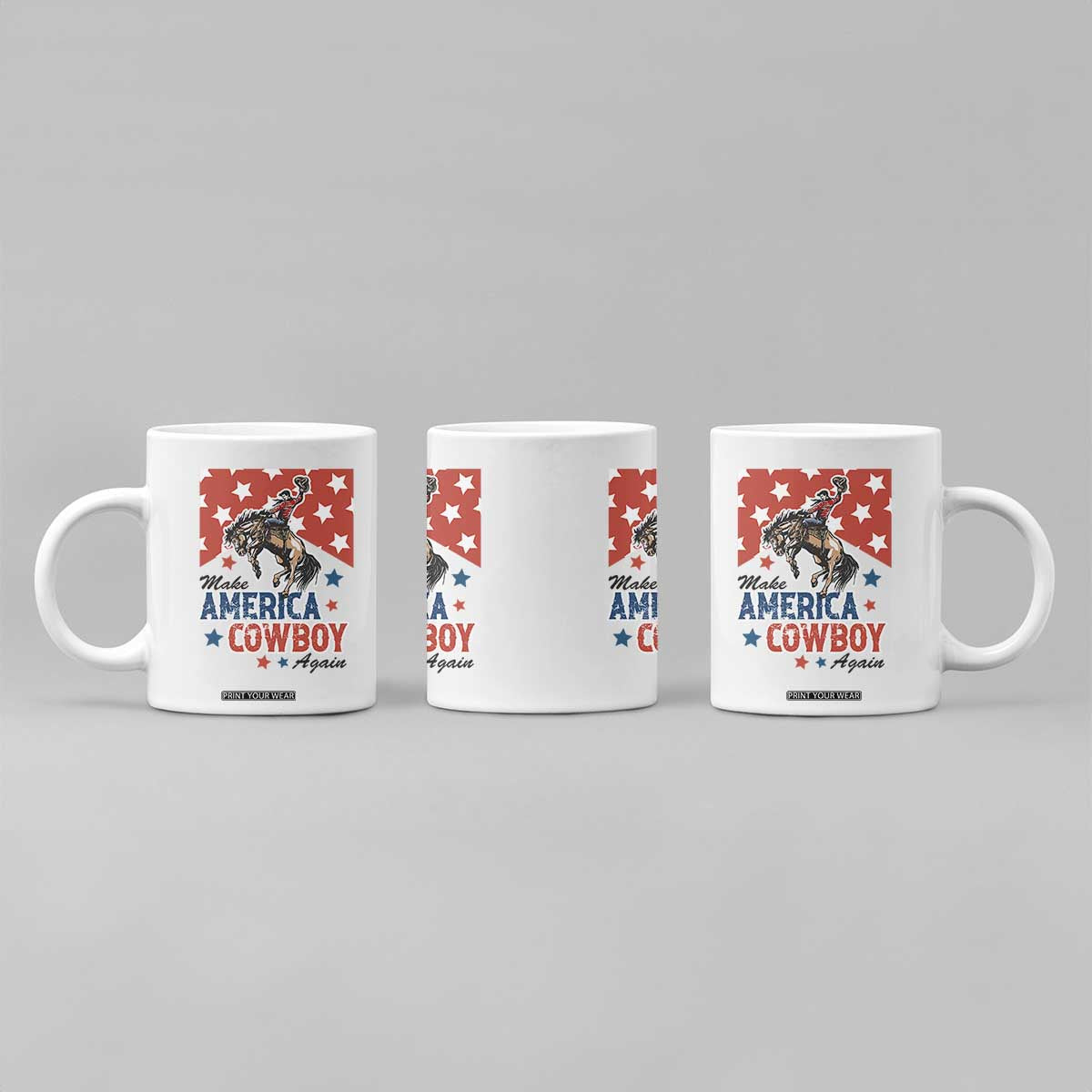 Make America Cowboy Again Patriotic Western Coffee Mug Bucking Bronco Star Spangled USA Flag Inspired Country TS02 Print Your Wear