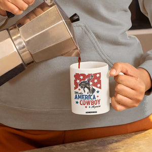 Make America Cowboy Again Patriotic Western Coffee Mug Bucking Bronco Star Spangled USA Flag Inspired Country TS02 Print Your Wear
