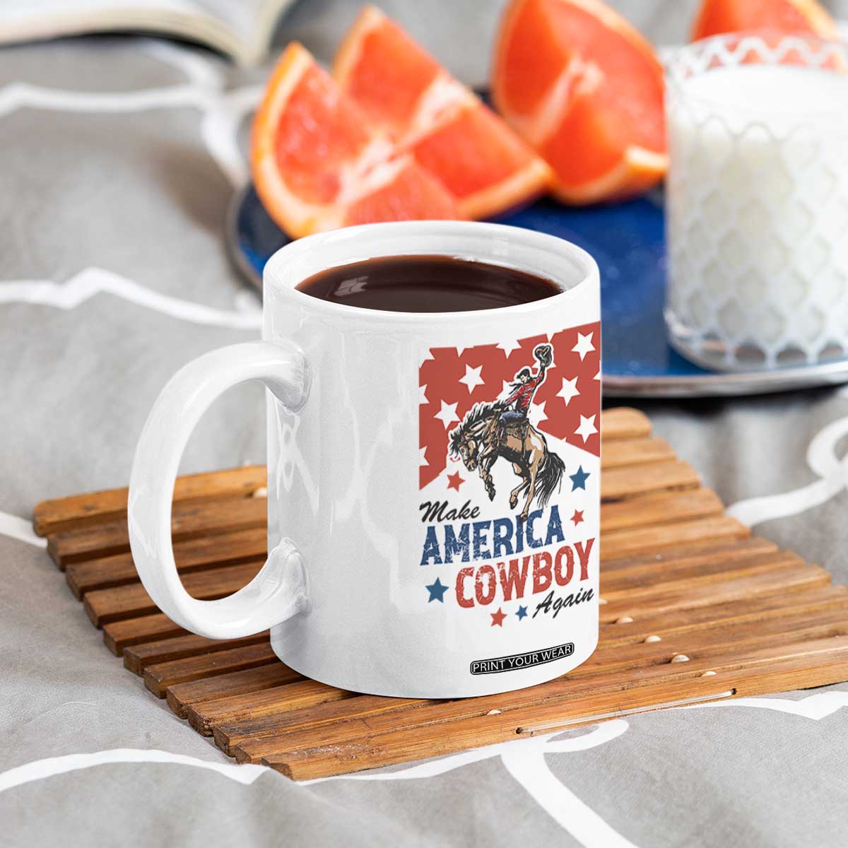 Make America Cowboy Again Patriotic Western Coffee Mug Bucking Bronco Star Spangled USA Flag Inspired Country TS02 Print Your Wear
