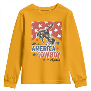 Make America Cowboy Again Patriotic Western Youth Sweatshirt Bucking Bronco Star Spangled USA Flag Inspired Country TS02 Gold Print Your Wear