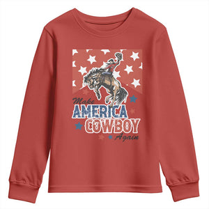 Make America Cowboy Again Patriotic Western Youth Sweatshirt Bucking Bronco Star Spangled USA Flag Inspired Country TS02 Red Print Your Wear