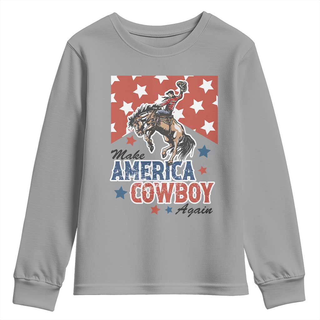 Make America Cowboy Again Patriotic Western Youth Sweatshirt Bucking Bronco Star Spangled USA Flag Inspired Country TS02 Sport Gray Print Your Wear