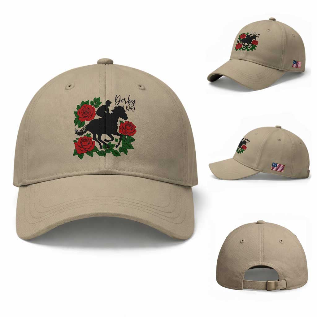 Vintage Jockey and Roses Horse Racing Graphic Baseball Cap Classic Derby Day Fan TS02 Baseball Cap Universal Fit Khaki Print Your Wear
