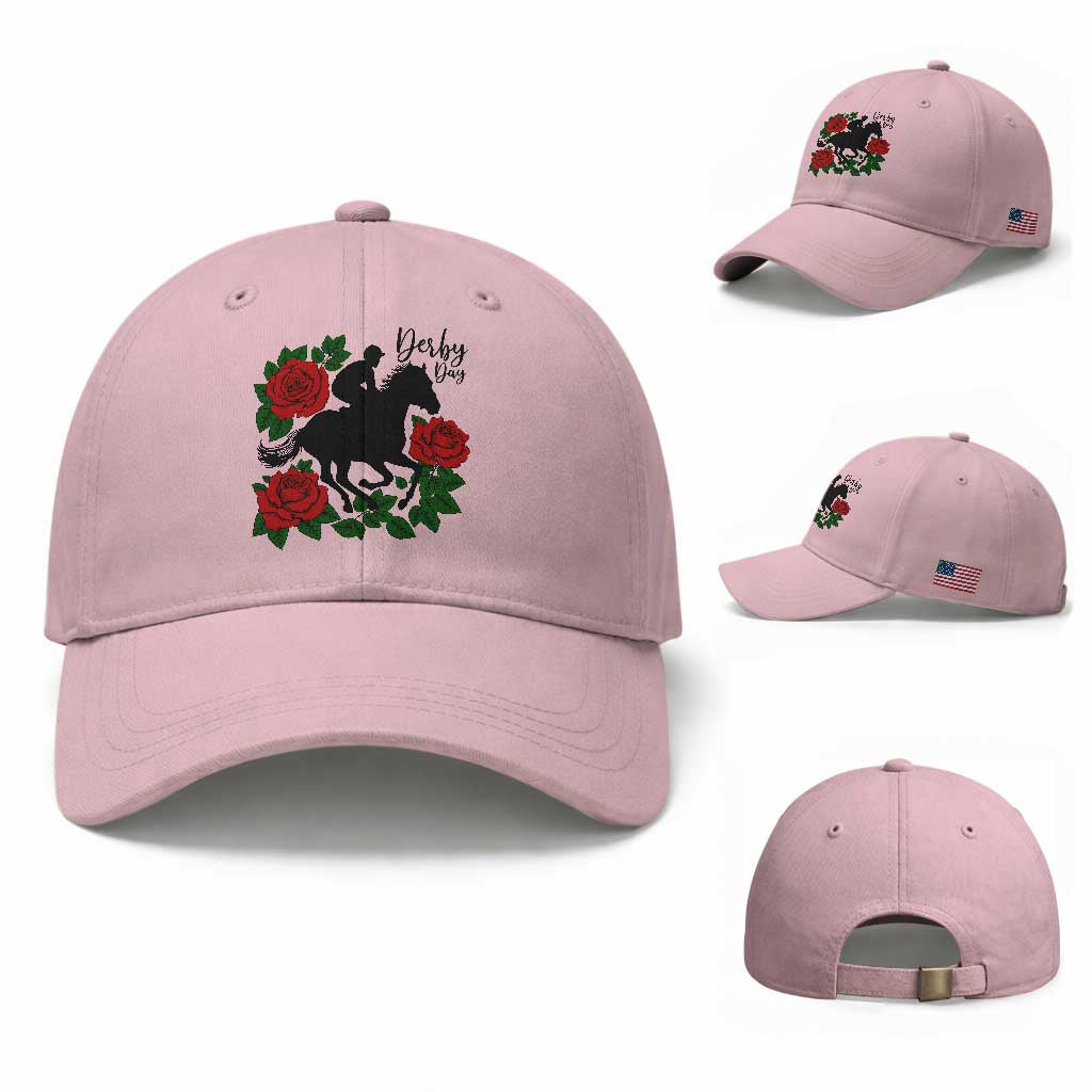 Vintage Jockey and Roses Horse Racing Graphic Baseball Cap Classic Derby Day Fan TS02 Baseball Cap Universal Fit Light Pink Print Your Wear