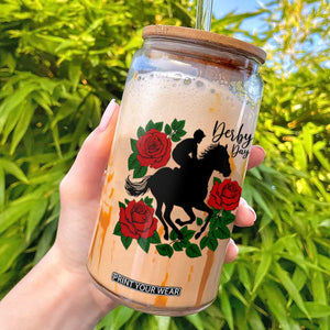 Vintage Jockey and Roses Horse Racing Graphic Glass Can Classic Derby Day Fan TS02 White Print Your Wear