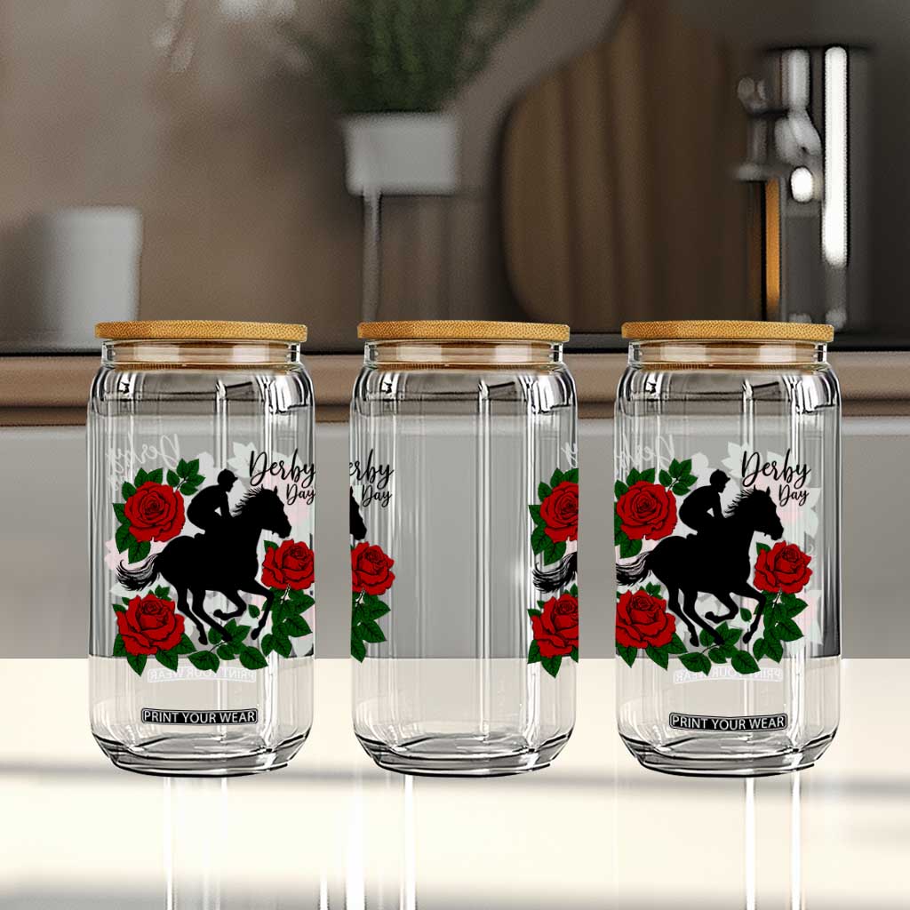 Vintage Jockey and Roses Horse Racing Graphic Glass Can Classic Derby Day Fan TS02 Print Your Wear