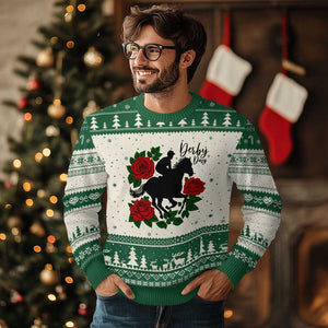 Vintage Jockey and Roses Horse Racing Graphic Ugly Christmas Sweater Classic Derby Day Fan TS02 Beige Green Print Your Wear